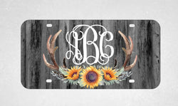 Sunflower Antlers Wood Car Tag