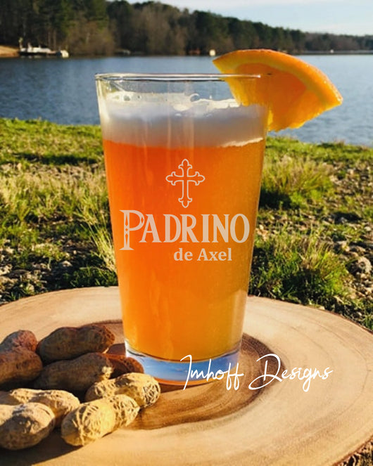 Personalized Padrino Gift | Pint Glass | Padrino With Cross