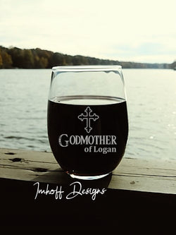 Personalized Godmother Gift | Wine Glass | Godmother With Cross