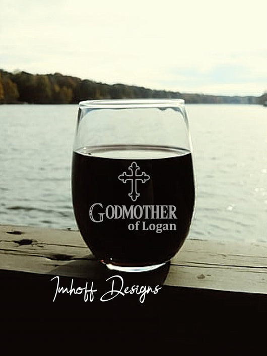 Personalized Godmother Gift | Wine Glass | Godmother With Cross