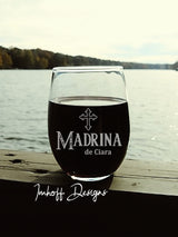 Personalized Madrina Gift | Wine Glass | Madrina With Cross