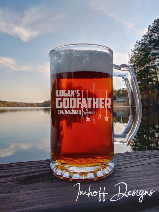 Personalized Godfather Gift | 16oz Beer Mug | Godfather Mobile, Name, And Date