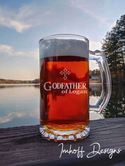 Personalized Godfather Gift | 16oz Beer Mug | Godfather With Cross