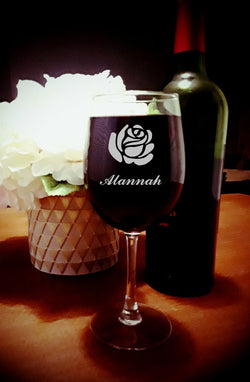 Rose Engraved wine glass