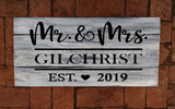 Rustic Wood Pallet Sign Wedding Mr and Mrs Established Heart
