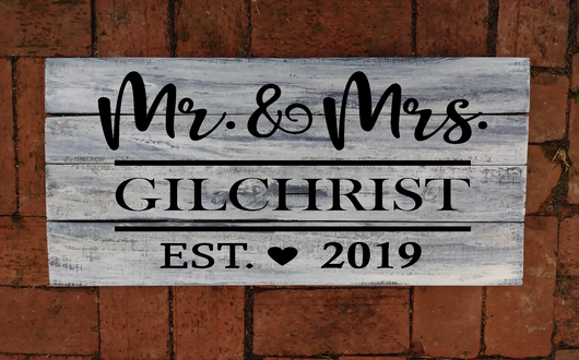 Rustic Wood Pallet Sign Wedding Mr and Mrs Established Heart